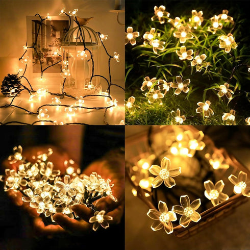 50 LED Solar Powered Cherry Blossom Lights Outdoor (Warm White)